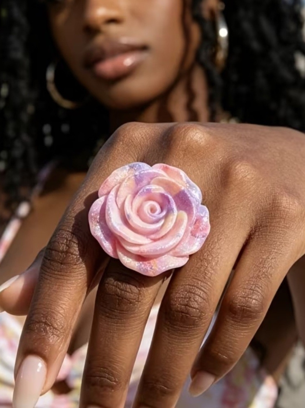 Pink Rose Resin Cocktail Ring